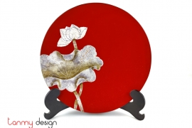 Red round lacquer dish attached with eggshell lotus 30 cm( not included with stand)